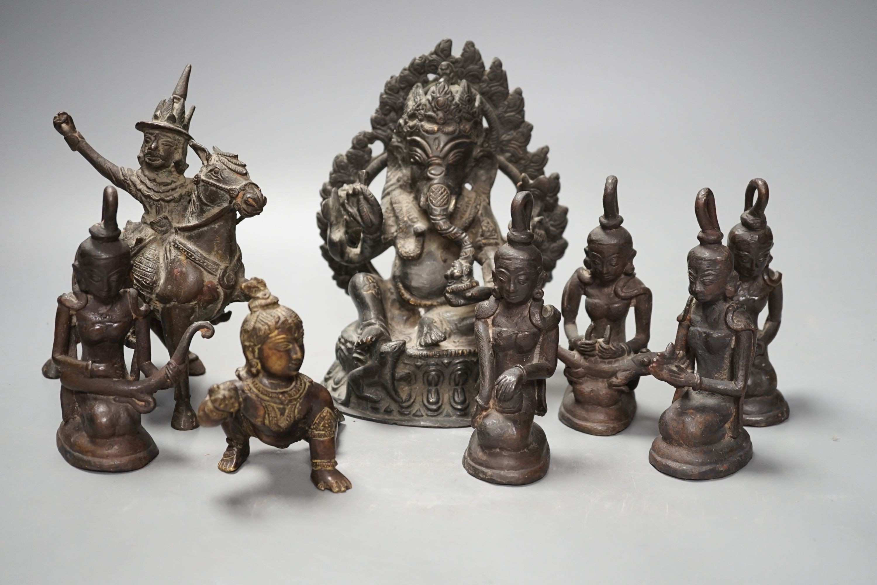 A group of 19th century and later Indian bronze figures of deities, tallest 19cm.